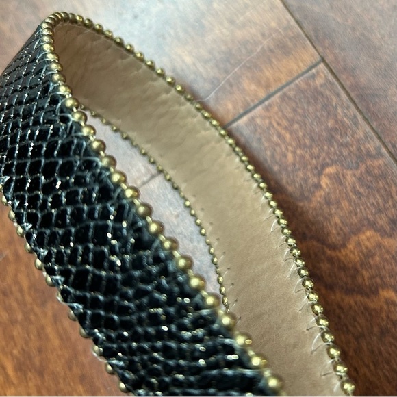 Simons Black Snakeskin Pattern, Gold Glitter Leather Belt, Gold Buckle Size XS/S - Picture 12 of 16